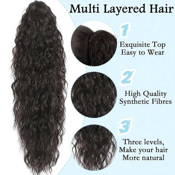 Ponytail Extension Synthetic 18 Inch Curly Wavy Clip in Hair for Women main image 4